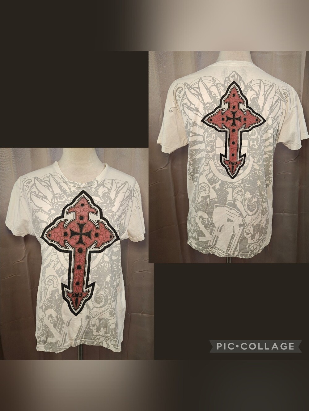 🔥 Carbon Black Vintage Cybergrunge Y2K AOP Cross Tee🔥